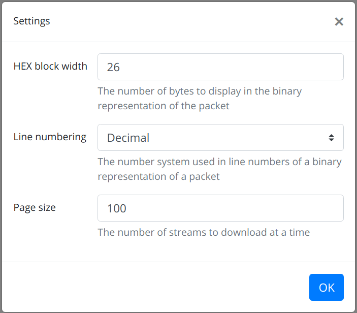 Screenshot of settings